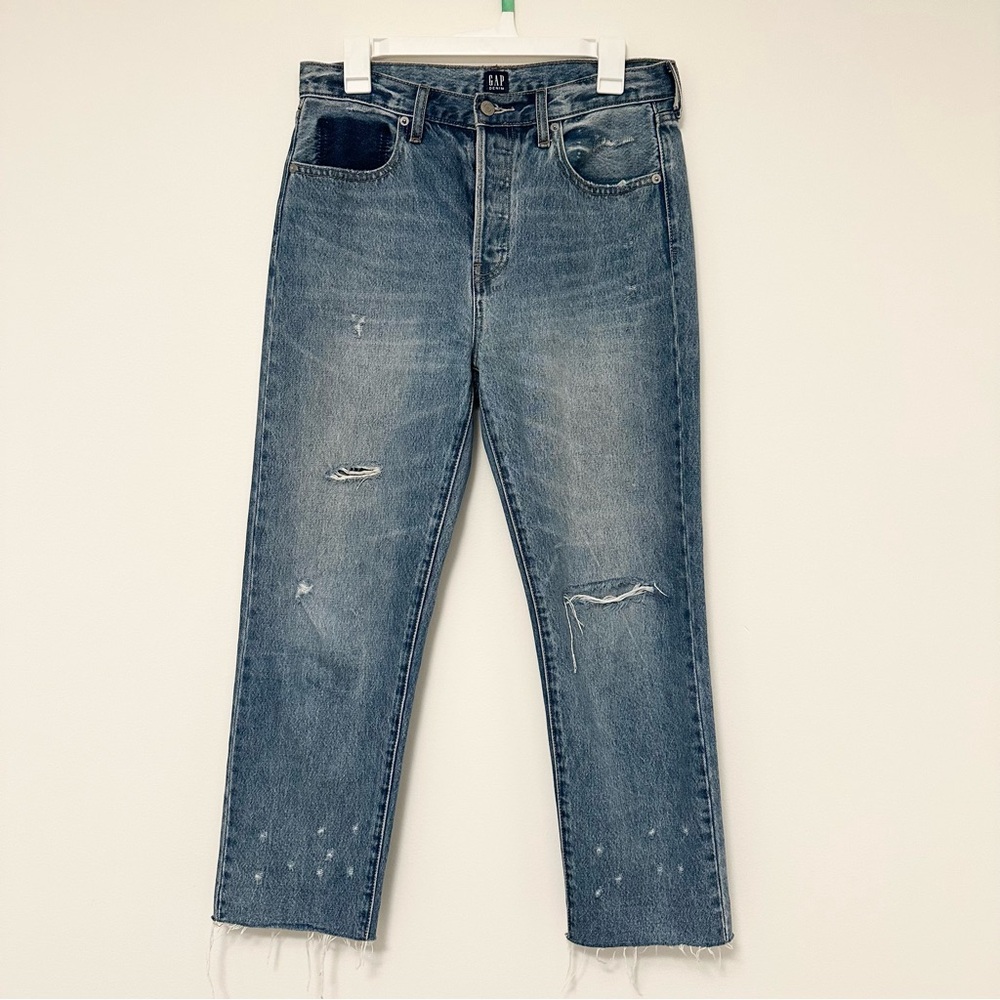 GAP Blue Straight Jeans with Distressed Details Boyfriend Cut Women's size 4  27
